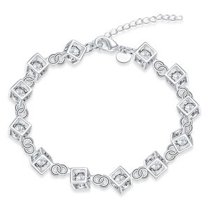 Wholesale silver rolo bracelet for sale - Group buy Rhinestone Crystal Charms Bracelet Sterling Silver Bracelet Silver Plated Crystal Jewelry Rolo Chain Square Accessories Girls Gifts