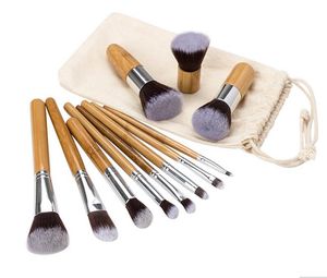 11Pcs Bamboo Makeup Brush Set Professional Facial Cosmetic Brushes Tools Beauty Brushes for Women Make Up Foundation