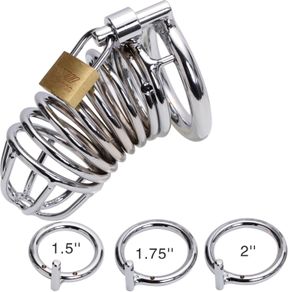 New Locking Male Gay Chastity Device Cage Steel 40 45 50mm Rings Fetish Bondage #R52