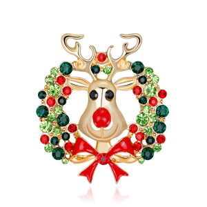 Christmas Brooch Pins Multicolor Rhinestone Enamel Bowknot Reindeer Brooches For Women Party Xmas Gift Jewelry Gold Plated