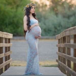 Attractive Lace Maternity Dresses For Photo Shoot Strapless Neck Sheath See Through Pregnant Gowns Floor Length Custom Made Maxi Dress 407