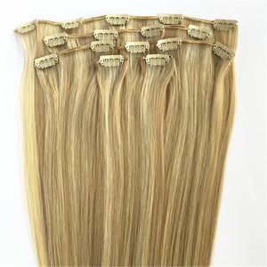 Capelli di Elibess -Anprocessate Remy Clip in Evidenzia Estensioni per capelli 7pcs Set 100g Mix Color 18/613 Blonde Estensione dei capelli naturali