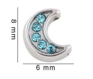 20PCS/lot Blue Crystal Moon Floating Locket Charms Fit For Glass Magnetic Memory Floating Locket Pendant Jewelrys Making