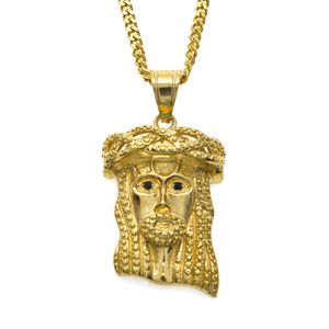 Mens Gold Jesus Halskette großhandel-Edelstahl Hip Hop Jesus Stück Gesicht Charme Micro Mini Anhänger Halskette Vergoldet Kubanische Kette Männer Und Frauen Schmuck