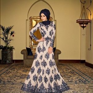 Stunning Arabic Turkish Lace Evening Dresses with Hijab Long Sleeve Saudi Arabian Dubai Kaftan Abaya Applique Formal Evening Party Gowns