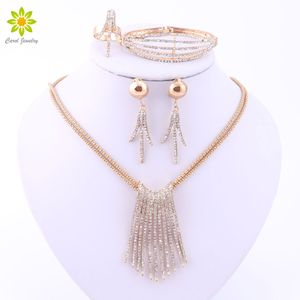 Mais recente moda na moda conjunto de jóias para as mulheres de ouro / prata banhado contas colar colar brincos pulseira anel conjuntos