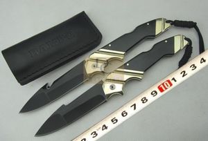 Rambo big folding knife 9cr18mov black blade brass+horn handle with leather sheath for hunting camping EDC tool