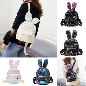 Girls Sequins Rabbit Ear Backpack Women Shoulder Bag Schoolbags Handbag Satchel Bag Cute Bling Mini Backpacks OOA3800