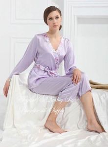 Os pijamas puros do Lilac das mulheres de seda de Charmeuse ajustaram-nos o roxo de 2 6 10