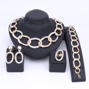 Prom Jewelry Set For Women Party Bridal Gold Color Chain Necklace Sets Wedding Anniversary Best Gift African Dubai Style