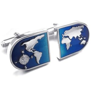 Jonline24h 2 Pezzi Placcati Rodio Mens Mappa Del Mondo Gemelli Matrimonio, Colore Blu Argento, 1 Paio Set