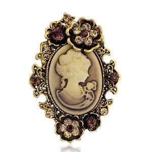 Vintage Style Antik Guld / Silver Plated Crystal Diamante Cameo Brosch