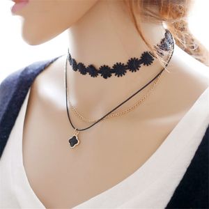 Black Gothic Collar Lace Multilayer Necklace Alloy Leaf Pendant Chock Jewelry For Women Pack of 10PCS