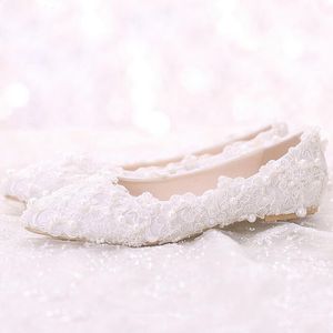 Rahat Düz Topuk Beyaz Inci Tatlı Dantel Gelin Ayakkabıları Buket Düğün Parti Elbise Ayakkabı 2019 Son Güzel Kadın Ayakkabı