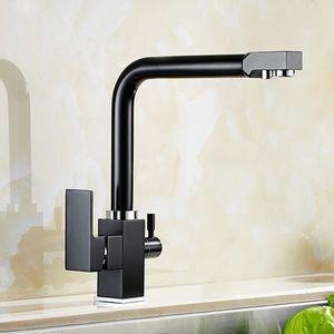 Gratis frakt Dual Handtag Kökstryck med koppar Chrome Matte Black and Tri Flow Sink Mixer Osmosis 3 Way Water Filter Tap