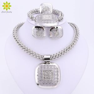 Dubai Silver Plated Fine African Beads Jewelry Sets Nigerian Wedding Accessories Bridal Collar Costume Earrings Necklace Set