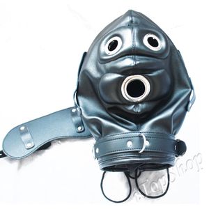 Giocattoli per adulti Maschera Gimp in pelle con serratura Cappuccio per bondage Deprivazione sensoriale Bocca Benda per gli occhi UK #R501