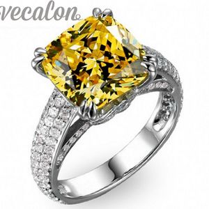 Cuscino di Vecalon Taglio 8CT Topazio CZ Diamond Ring Anello di fidanzamento Anello per donna per le donne 925 sterling argento femmina anello dito