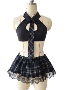 top popular Big Size 3XL 4XL5XL Sexy School Girl Cosplay Costume Erotic Lingerie Set with Tie Top Mini Plaid Skirt Fancy Game Party Uniform 2022