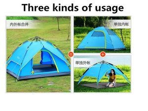 Summer Automatic Tent Camping Shelters Waterproof Sunny Tent Quick Automatic Opening Double-deck Protective Outdoors Tents 3-4 Person