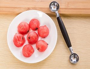 700 teile/los Kostenloser Versand Edelstahl doppel obst kugeln löffel Wassermelone platte werkzeuge Küche Zubehör Spiralizer Werkzeug