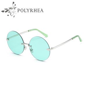 Óculos de sol polarizados Mulheres Moda Luxo Rodada Sun Óculos de Sol Sem Frameless UV400 Lentes Marca Designer com caixa e Caso