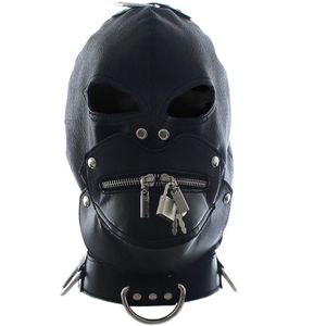 Brinquedos adultos Sexy Bondage Zipper Gimp Head Máscara Restrição Hood Faux Couro Fetish #R172