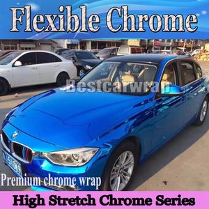 Blue Chrome Car Vinyl Wrap med hög sträcka för bilförpackning av luftbubbla Free High Quality Easy Wrap Foil Size: 1.52x20M/Roll 5x66ft