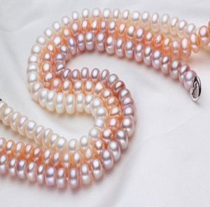 mm natürliche weiße rosa purpurrote Perlenhalskette S925 silberne Schnalle