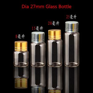 Durchmesser 27 mm Klarglasflasche GoldenSilver Schraubverschluss Leeres Behälterfläschchen -50 Stück