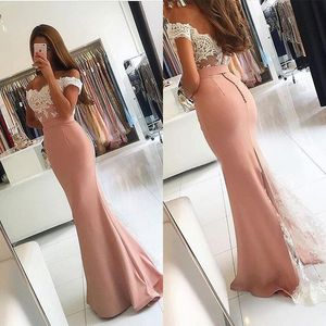 Sexy 2016 Off spalla Backless Prom Dresses Popolare Avorio Pizzo Blush Pink Satin Mermaid Abiti da festa Custom Made China EN9246