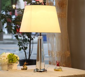 American ModernTable Lamps E27 Bulb Fabric Lamp Shade Crystal Desk Lamp for Bedroom Decoration Light Fixture