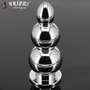 Large Chastity Anal Beads Solid Stainless Steel Metal Butt Plug Circular Base Alternative Prostate Stimulation Big Anal Erotic Products