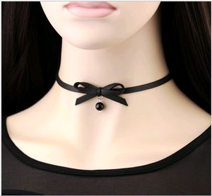 Black White Pearl Choker Necklace Collar Style Bow Leather Punk Collar Bone Torques Necklaces Teen Fashion Jewelry Korean