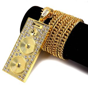 Trendy Metal 18K Gold Platd Hipsters Hip Hop Altoparlanti Ciondolo Intrecciato Collana a catena lunga per uomo Donna Hip Hop Joyas Oro Argento 90cm