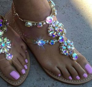 2017 النساء الصنادل الماس مسمار الشقق بريق أحذية الشاطئ السيدات أزياء حزب اللباس أحذية زحافات كبيرة الحجم 44