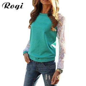 Wholesale- Rogi Blusas 2017ファッション女性長袖レースパッチワークブラウスカジュアルチュニックティーシャツジャンパートップスPareras Mujerプラスサイズ