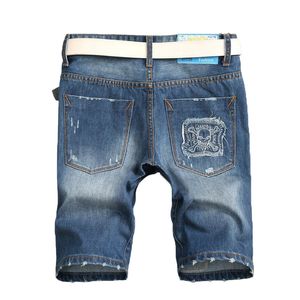 Partihandel-jean shorts män mode hål jeans europeiska gatastil applikationer design plus storlek 28-38 N611