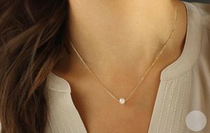 30PCS-N133 простой белый или слоновой кости жемчуг ожерелье милый круг круглый жемчуг ожерелья с золотой серебряной цепи для женщин свадьба