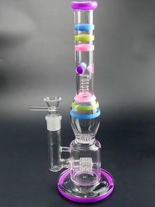 Красивый радужный стеклянный бонг Dab Rig Водопровод в стиле шин Сотовый диффузор Перколятор с женским соединением Высота 18 мм 14-дюймовые стеклянные бонги f