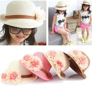 Spring Summer Children Straw Hats Soft Fashion Outdoor Boys Girls Kids Stingy Brim Caps Floral Bucket Hats Sun Hats Fitted Dome Cap KIDS-12