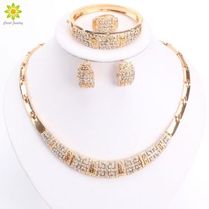 Luxury Crystal Chunky Necklace and Bangle Sets Designer Vintage African Costume Women Wedding Accessories Gold Plated jewellery