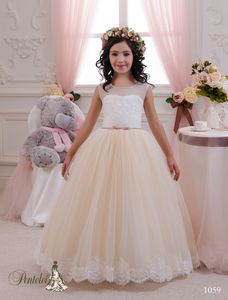 Wholesale blush bridal dresses for sale - Group buy 2016 Blush Miniature Bridal Dresses with Sheer Neck and Floor Length Beaded Tulle Light Champagne Flower Girls Gowns Custom Made