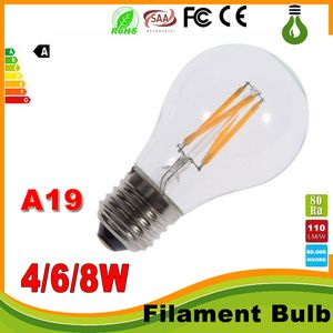 LEDライトDIMMABLE 4W 6W 8W 8W E27暖かい白クールホワイトA60 A19ビンテージLEDフィラメント電球85-265V AC調光対応エジソングローブ電球