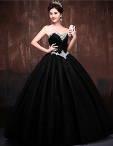 Bollklänningar långa svarta gula quinceanera klänningar paljetter pärlstav älskling bodice corset prom klänning sparkly pageant klänning