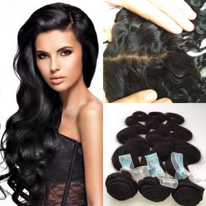Brazilian Virgin Hair 4pcs Lot Body Wave 3 Bundles With 1 Free Middle 3 Part Silk Base Closure Unprocessed Human Hair Weave