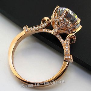 Vecalon Luxury Rose Gold Crown Anel de Casamento para Mulheres Corte Redondo 3ct Simulado Diamante CZ 925 Sterling Prata Feminino Anel