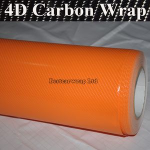 Oranje glans 4D koolstofvezel vinyl zoals realistische koolstofvezelfilm voor auto wrap lucht bubble gratis bedekkende huidmaat 1.52x30m 4.98x98ft