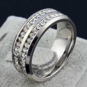 Fashion Women 2 rows CZ diamond Rings Wholesale S925 silver Color Stainless Steel Wedding Rings For Women Party Jewelry