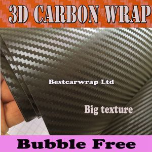 3D Big Texture Carbon Fiber Vinyl Film Air Bubble Free Car Styling Gratis frakt Kolbärbar dator som täcker hud 1.52x30M/Roll